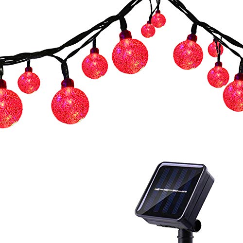 Tuokay, Solar Lichterkette mit Kugeln, Wasserdicht 6m 30 LED 8 Funkelnde Modi Außen Garten Lichter, Dekorative Beleuchtung Lichterkette für Haus, Pavillon, Terrasse, Rasen, Hochzeit Ornament (Rot) von Tuokay