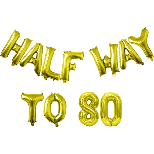 Tuoyi 40,6 cm goldenes Ballon-Banner "Half Way to 203.2 cm, 3D-Buchstabe, Aluminiumfolie, aufblasbarer Buchstaben-Ballonschild, Party-Dekorationen und Veranstaltungszubehör von Tuoyi