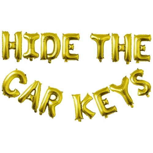 Tuoyi 40,6 cm goldenes Ballon-Banner mit Aufschrift "HIDE THE CAR KEYS", 3D-Buchstabe, Aluminiumfolie, aufblasbarer Buchstaben-Ballonschild, Party-Dekorationen und Veranstaltungszubehör von Tuoyi