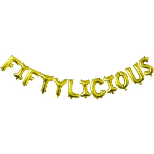 Tuoyi 40,6 cm goldenes "FIFTYLICIOUS"-Ballon-Banner, 3D-Buchstabe, Aluminiumfolie, aufblasbarer Buchstaben-Ballon-Schild, Party-Dekorationen und Veranstaltungszubehör von Tuoyi