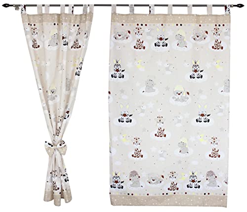 TupTam Kinderzimmer Vorhänge Baby Gardinen mit Schleifen 2er Set, Farbe: Baby Tiere Beige, Größe: ca. 155x95 cm von TupTam