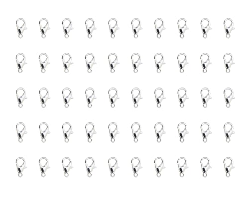 Tupalizy Karabinerverschlüsse aus Metalllegierung, 12 x 6 mm, für Armbänder, Halsketten, Schlüsselanhänger, Schmuckherstellung, Projekte, Taschen, Geldbörse, Charm-Zubehör, 50 Stück (Silber) von Tupalizy