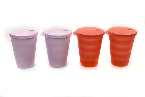 Tupperware Junge Welle Trinkhalmbecher 330 ml rosa (2) + orange (2) Becher von Tupperware