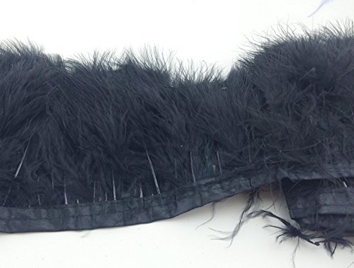 Turkey Feathers Fransen mit Satinband, Zierband für Kleider, Nähen, Basteln, Kostüme, Dekoration, 1,8 m (schwarz) von Turkey Feathers