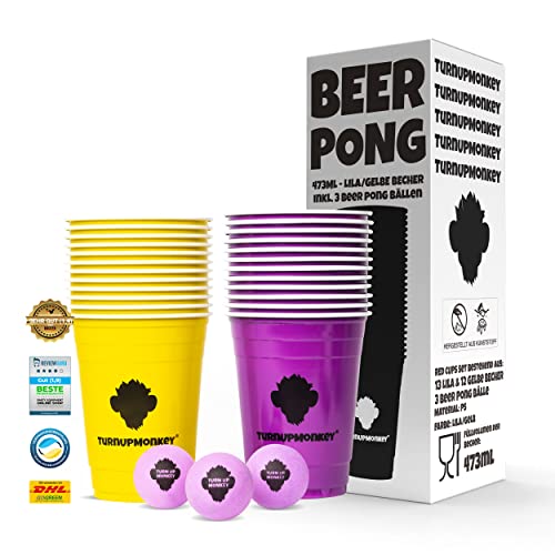 TurnUpMonkey® Party Becher Set - 25 Partybecher + 3 Beer Pong Bälle - Premium Beerpongbecher Set - Beerpong Partybecher - Plastikbecher - Beer pong becher - Trinkbecher von TurnUpMonkey