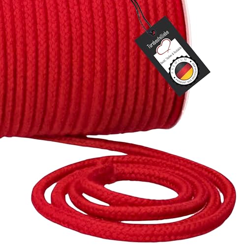 Turnbeutelliebe® Baumwollkordel 8mm Rot - robuste Bastelschnur Meterware - Dickes Baumwollseil für Turnbeutel, Taschen & Hosen - geflochtene Schnur individuell zuschneidbar - Makramee-Kordel rund von Turnbeutelliebe