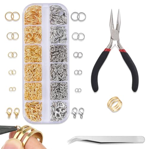 1440pcs Schmuckherstellung Kit Biegeringe Schmuckherstellung Werkzeuge Supplies Schmuck Zubehör Werkzeug mit offenem Biegering, Karabinerverschluss, Spitzzange und Pinzette für DIY Ohrringe, von TuseRxln