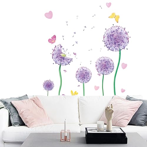 2 Stück Wandtattoo Pusteblume, Blumen Wandaufkleber Geeignet für Wohnzimmer Babyzimmer Küche Fenster Tür Wanddeko(Lila) von TuseRxln