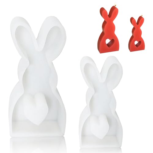 2 Stücke Ostern Kaninchen Silikonformen, 3D Kaninchen Gießform Ostern, 3D Kreative Silikonform für Kerzenherstellung für Gips, Sojawachs Kerzen, Seife, Handwerk(Weiß) von TuseRxln