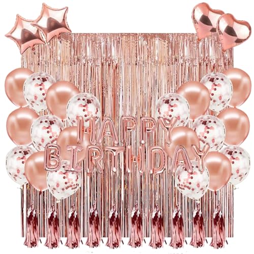 37pcs Rose Gold Birthday Decorations, Happy Birthday Banner Balloons for Girls, Glitter Rose Golden Curtain Birthday Decorations for Women Girls Party Supplies von TuseRxln