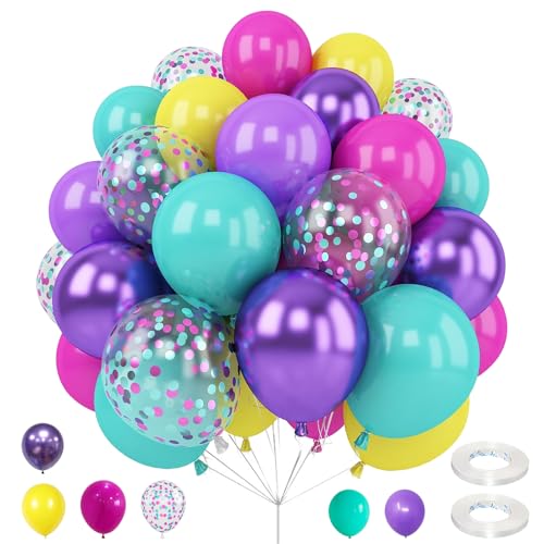 Blau Lila Luftballons Set, 60 Stück 12 Zoll Blaue und lila Luftballons bunte Konfetti Latex-Ballons für Mädchen Geburtstag, Party, Hochzeit Partei Dekorationen von TuseRxln