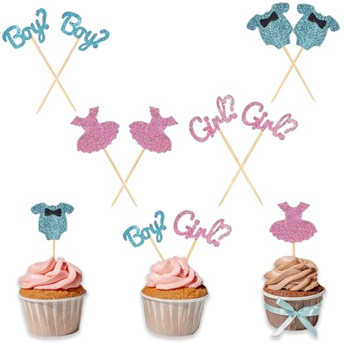 Boy or Girl Tortendeko Cake Babyparty, 12 Stück Gender Reveal Party Deko, Cake Cupcake Topper, Geschlecht Offenbaren Kuchendeko, Baby Shower Kuchendeko,für Baby Party Dekoration, Blau, Rosa. von TuseRxln