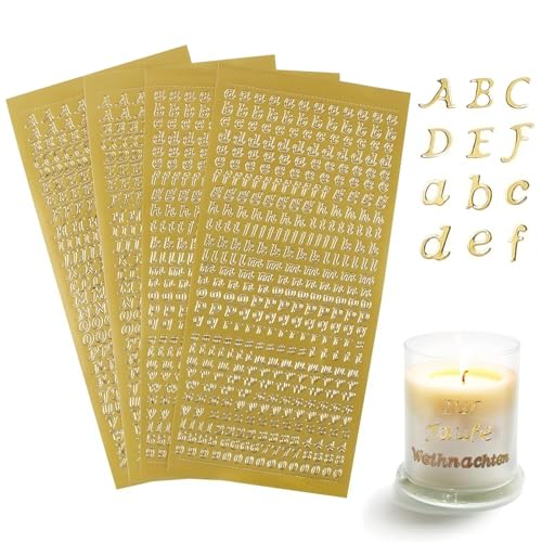 Buchstaben Aufkleber Set für Kerzen, 4 Stück Verwendet für die Beschriftung mit Groß- und Kleinbuchstaben, goldene dekorative Aufkleber, geeignet für DIY Bastel Scrapbook Kerzen von TuseRxln