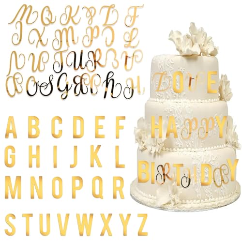 Buchstaben für Deko Torte Acryl, 2 Sets/52 Stück Gold Acryl Alphabet Kuchen Topper mit A-Z Groß-und Kleinbuchstaben für Geburtstag Hochzeit Jahrestag Partei Feier von TuseRxln