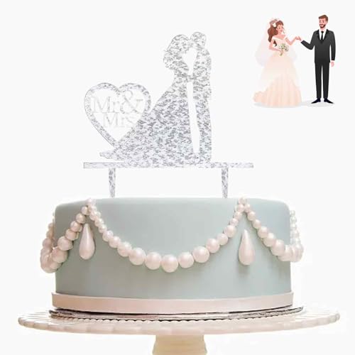 Cake Topper Hochzeit Brautpaar Figuren Torte, 1 Stück Personalisierte Hochzeitstorte Dekoration mit Strass eingelegt, Kuchen Dekoration für Verlobungspartys, silberne Farbe von TuseRxln