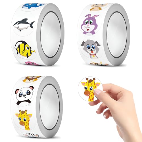 Kinder Animal Sticker Rolle, Runde Tieraufkleber, 24 Designs, Bezaubernde Landtiersticker für Kinder, Party-Dekoration Aufkleber für Schule, Klassenzimmer(1500 Stück, 2.5cm) von TuseRxln