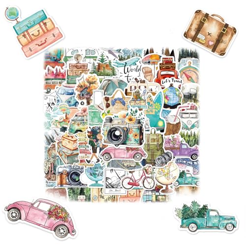 Reiseaufkleber Ästhetik Aufkleber Sticker Set, 50 Stück Reiseaufkleber in Mini-Größe Set, Scrapbook Zubehör, Wasserfest, Langlebig, für Koffer, Laptop, Mug, Scrapbook,Journal und Phone Case. von TuseRxln