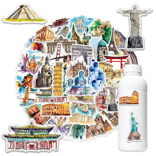 Reiseaufkleber Wasserfeste Aufkleber Sticker Set, 50 Stück Reiseaufkleber mit weltberühmten Sehenswürdigkeiten, Geeignet für Laptops, Koffer, Helme, Motorräder, Skateboards, Autos usw. Reiseaufkleber Wasserfeste Aufkleber Sticker Set, 50 Stück Reiseaufkleber mit weltberühmten Sehenswürdigkeiten, Geeignet für Laptops, Koffer, Helme, Motorräder, Skateboards, Autos usw. von TuseRxln