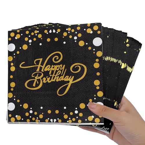 Servietten Geburtstag Schwarz Deko Geburtstag, 40 Stück 33x33cm Schwarz und Gold Geburtstag Servietten, Schwarz Gold Deko Geburtstag, Papierservietten Paper Napkins für Junge Mädchen Party Deko. von TuseRxln