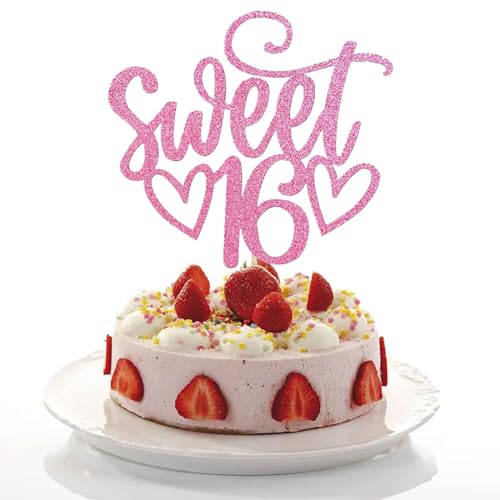 Sweet 16 Birthday Cake Topper, 1 Packung Personalisierte Glitter 16th Birthday Cake Topper Teenager Party Supplies für Mädchen Lieferthema Personalisiertes Banner Rosegold von TuseRxln