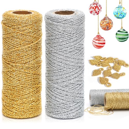 Tutamaz Gold und Silber Metallic Schnur, Kordel Bindfaden 1,5mm 100M Goldband zum Basteln Geschenkkordel, Weihnachts DIY Bastelschnur für Weihnachten Dekoration Basteln Handwerk Geschenkverpackung von Tutamaz