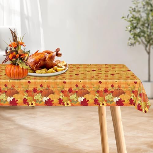 Tutamaz Herbst Tischdecke, 274×137cm Kürbisse Sonnenblumen Blätter Herbst Plastik-Tischdecke für Herbst Dekoration Saisonnal Tischwäsche Küche Tisch Dekoration Drinnen Urlaub Party Dekor von Tutamaz