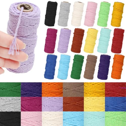 Tutamaz Makramee Garn 3mm x 100M, 18 Stück Farbe Baumwollkordel 3mm Baumwollseil Baumwollschnur Macrame Garn für DIY Handwerk Basteln Boho Deko Vorhang Türvorhang Traumfänger Hochzeitsdekoration von Tutamaz