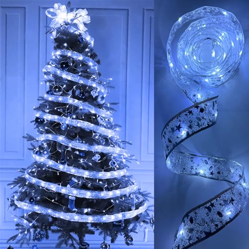 Weihnachtsband Lichter,10M 100 LED Glänzende Band Lichterkette,Schleife Weihnachtsbaum Lichter,Weihnachtsbaum Band,für Indoor Outdoor Weihnachtsbaumschmuck,Party,Hochzeit,Urlaubsdeko von Tutamaz