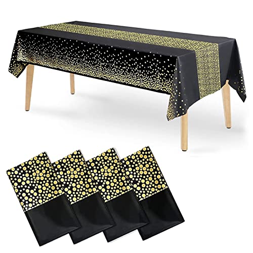 Einweg-Plastik Tischdecken, 4 Pack Schwarze und goldene Pailletten Tischdecke 54 "x 108" Party Tisch Abdeckung Tischläufer für Rechtecktische bis zu 8 ft und Geburtstagshochzeit Weihnachten Neujahr von Tuxiaobu