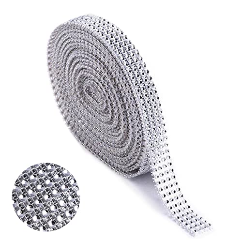 Tuxiaobu 4 Reihe 10 Yard Silber Acryl Diamant Mesh Band Strassband, Für Hochzeitstorten, Geburtstagsdekorationen, Autodekoration, Hochzeitsdekoration, Geburtstagsfeier, Heimtextilien von Tuxiaobu