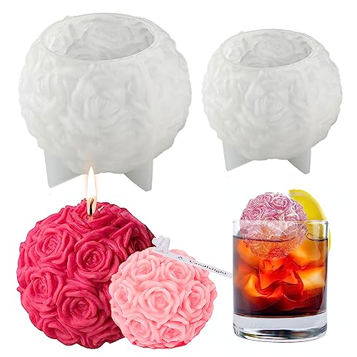 2 Stück Rosenkugel Kerzen Silikonform Rosen Blumen Kerzenform Rosenkugel Silikonform Blumen Gießform Kerzen Selber Machen, Kerzen Formen Silikon Rosenkugel Kerzenform zum Gießen Rosen Eiswürfelform von Tuxuzal