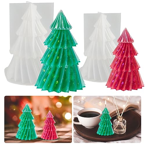 2 Stück Weihnachtsbaum Silikonform Weihnachten Epoxidharz Form Weihnachtsbaum Kerzenform Gießform Weihnachten Silikonform 3D Kerzengießform Weihnachtsbaum Seifenform Weihnachten Ornament Dekoration von Tuxuzal