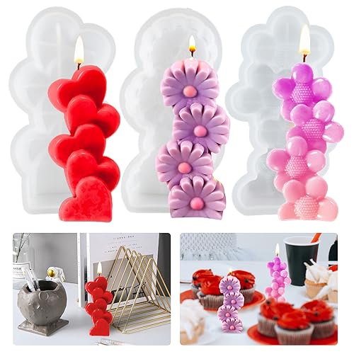 3 Stück Herz Kerzenform Silikonform Blume Kerzen Silikonform 3D Herz Silikon Kerzenform Herzform Blumen Kerzengießformen DIY Herz Kerzen Formen Herz Harzform Blumen Gießform für Kerzen Seife Fondant von Tuxuzal