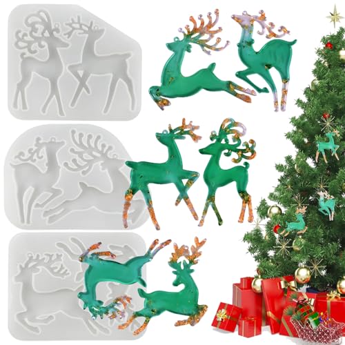 3 Stück Weihnachten Elch Silikonform Elch Gießform Anhänger Epoxidharz Formen Weihnachten Elchform 3D Weihnachts Anhänger Gießform Elch Harzform Silikon Seifen Weihnachten Hängende Ornamente von Tuxuzal