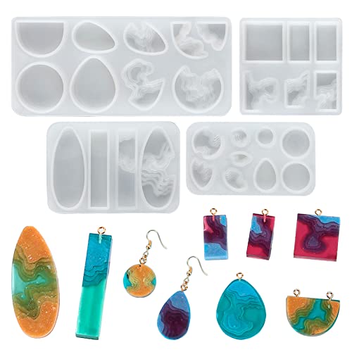 4 Stück Epoxidharz Schmuck Silikonform Ohrringe Schmuck Epoxidharz Anhänger Form für Schmuckherstellung, Resin Anhänger Halskette Ohrringe Set Gießform, Epoxidharz Schlüsselanhänger Silikonform von Tuxuzal