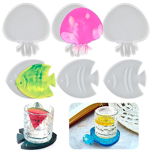 6 Stück Untersetzer Silikonform Epoxidharz Untersetzer Form Fisch Gießform Tier Silikonform DIY Untersetzer Epoxidharz Form Meereslebewesen Harz Form Ozean Fisch Resin Silikonform Utersetzer Tablett von Tuxuzal