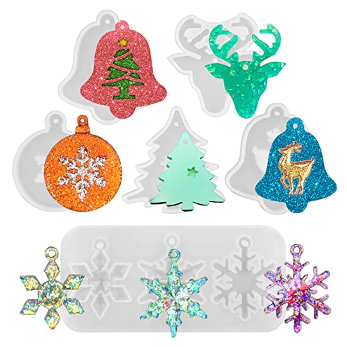 6 Stück Weihnachten Silikonform Epoxidharz Gießform Schneeflocke Weihnachtsbaumschmuck Anhänger mit Löchern, Weihnachtsbaum Ornamente, Weihnachtsdeko Schneeflocke Schmuck DIY Anhänger Gießform von Tuxuzal