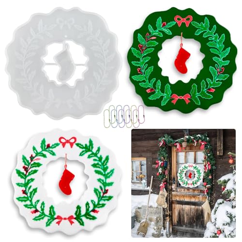 Weihnachten Silikonform DIY Weihnachten Kränze Weihnachten Deko Hängende Ornamente, Weihnachtskranz Tür Girlande Dekorative Kranz Weihnachten Gießform Epoxidharz Anhänger Form für Fenster Baum Kamin von Tuxuzal