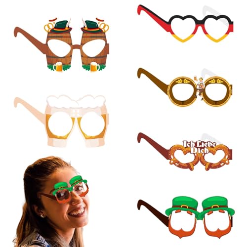 Tuxxjzm Brillenpapier,Oktoberfestbrillen - 6 Stück Bierfestgläser,Brillendekorationen für Männer und Frauen, Brillenzubehör für den Urlaub, lustige Brillen-Foto-Requisiten-Dekoration von Tuxxjzm