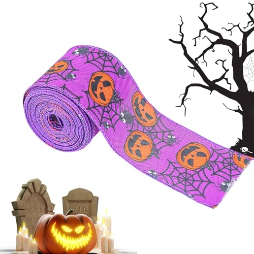 Tuxxjzm Halloween-Band | 5 m langes Geschenkband – Halloween-Thema, Kürbis-Totenkopf-Muster, Bastelband für Kranz, Heimdekoration von Tuxxjzm