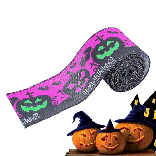 Tuxxjzm Halloween-Bastelband – 5 m Geschenkband – Halloween-Thema, Kürbis-Schädel-Muster, Bastelband für Kranz, Heimdekoration von Tuxxjzm