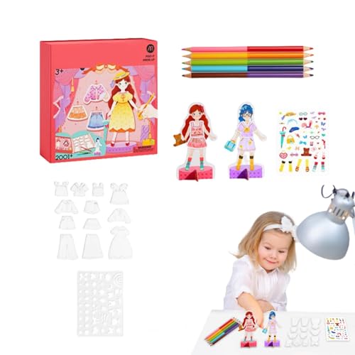 Tuxxjzm Mädchen-Stickerbuch, Stickerbuch für Mädchen | Papier-Anzieh-Aufkleber-Spielzeug,Kreatives Make-up-Spiel auf Papier für Mädchen, Prinzessin-Anziehspiel-Sticker-Make-up-Buch von Tuxxjzm