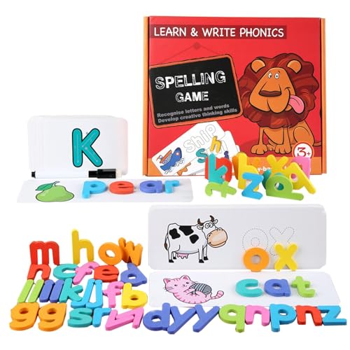 Tuxxjzm Wort-Lernspielzeug, Rechtschreibspiele,Lernspielzeug für Kleinkinder | Abwischbare Wortbuchstabierspiele,26 Buchstaben des Alphabets in leuchtenden Farben, Lernspielzeug für Kinder, und von Tuxxjzm