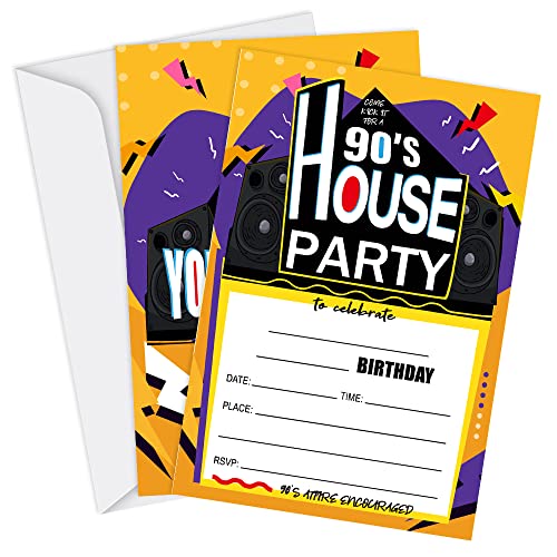 Tuyashua 90er Jahre Haus Party Einladungen, 90er Jahre Geburtstag Party Einladungen, Hip Hop Party Supplies für Männer oder Frauen, Geburtstag Party Dekorationen, 20 Karten mit Umschlägen - I01 von Tuyashua