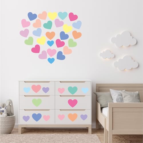 110 Stück Herzen Wandtattoo Kinderzimmer,Wandsticker mit Herzen,Rosa Herzen Wandaufkleber Wanddekofür Mädchen Junge Schlafzimmer,Selbstklebend Kreise Stickers Babyzimmer Wanddeko von Tuyatezhi