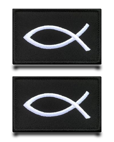 2 Packungen Jesus Fish Ichthys taktischer Aufnäher, Klettverschluss, perfekt lustig bestickt für Hüte, Rucksäcke, Westen, Uniform, Kleidung, Jeans usw von Tuyatezhi