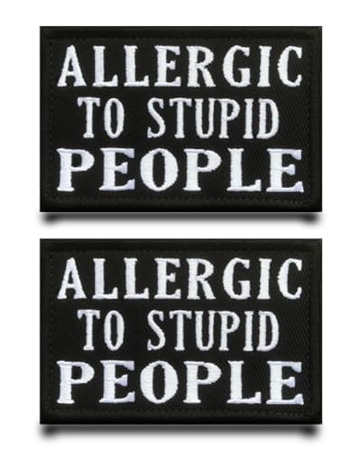 2 Stück Allergisch auf dumme Menschen"ALLERGIC TO STUPID PEOPLE"Lustige Patch Taktisch Abnehmbare Aufnäher mit Klettverschluss Militär Flagge Applikation für Kleidung Rucksäcke Jacke Klettbänder von Tuyatezhi