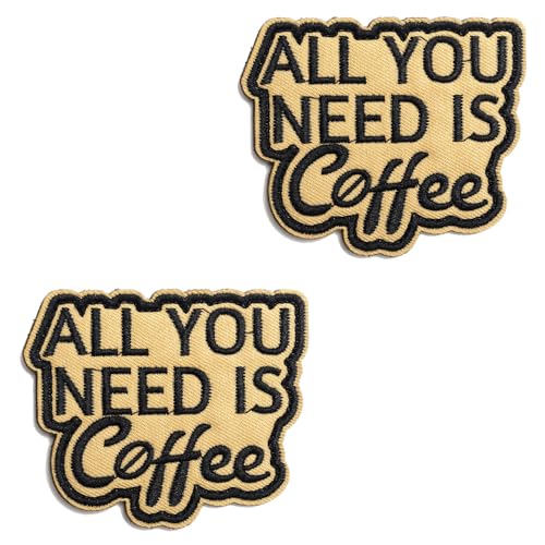 2 Stück "All You Need is Coffee"-Aufnäher, lustiger Verschluss, taktisches, buntes gesticktes Emblem, abnehmbare Militär-Applikation für Kleidung, Hüte, Jacken, Rucksäcke, Westen, Jeans, Stoffschild, von Tuyatezhi