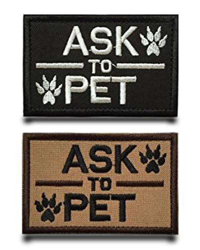 2 Stück"Ask To Pet"Flagge-Patch Stickerei Taktische Militär Aufnäher mit Stickereiverschluss Applikation Patch für Taktische Hund Kleidung Baseballkappe Weste Hundegeschirr von Tuyatezhi