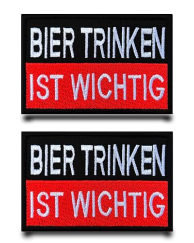 2 Stück"BIER TRINKEN IST WICHTIG" Lustig Flagge Patch Gestickt Abzeichen Aufnäher mit Klett Taktisch Militär Patch Applikation für Kleidung Taschen Weste Jacke Rucksäcke von Tuyatezhi